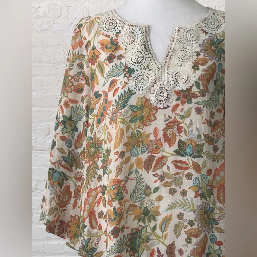 Robert Louis Brown Yellow Floral Shift Dress Sz M Bohemian Hippie Garden Tea - Picture 3 of 7